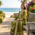 green floral printed cotton v-neck anarkali kurta pant dupatta set