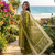 green floral printed cotton v-neck anarkali kurta pant dupatta set