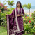 purple floral printed cotton v-neck anarkali kurta pant dupatta set