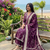 purple floral printed cotton v-neck anarkali kurta pant dupatta set
