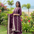 purple floral printed cotton v-neck anarkali kurta pant dupatta set