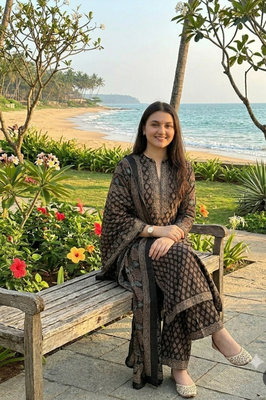 black ajrakh hand-block printed cotton straight-cut kurta palazzo suit set with dupatta 2