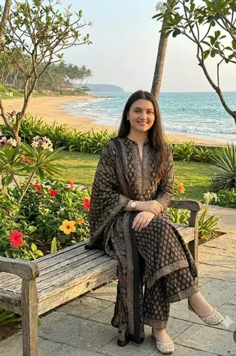 black ajrakh hand-block printed cotton straight-cut kurta palazzo suit set with dupatta