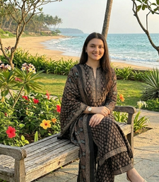 black ajrakh hand-block printed cotton straight-cut kurta palazzo suit set with dupatta