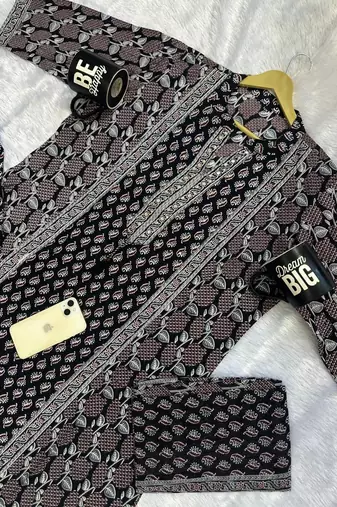 black ajrakh hand-block printed cotton straight-cut kurta palazzo suit set with dupatta