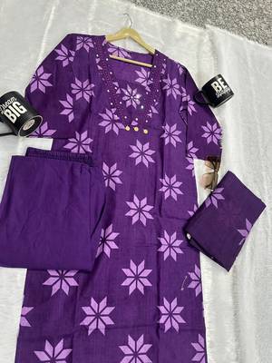 Beautiful jaipuri purple floral printed cotton anarkali suit with dupatta 5