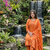 orange floral printed cotton anarkali suit with dupatta