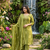 green floral printed cotton anarkali suit with dupatta