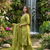 green floral printed cotton anarkali suit with dupatta