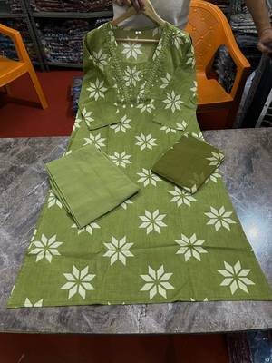green floral printed cotton anarkali suit with dupatta 5
