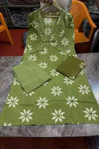 green floral printed cotton anarkali suit with dupatta