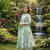ivory & mint green floral block printed cotton anarkali kurta set with dupatta