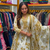 Beautiful jaipuri off-white and mustard yellow floral block printed cotton anarkali suit set