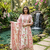 pink and cream floral printed handwork taj cotton a-line kurta suit set