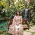 pink and cream floral printed handwork taj cotton a-line kurta suit set