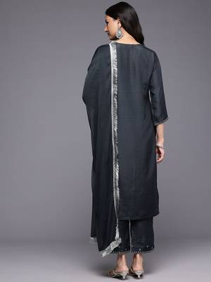 Ethnic Motifs Embroidered Sequinned Kurta With Trousers & Dupatta 7