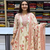 pink and cream floral printed handwork taj cotton a-line kurta suit set