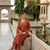 rust orange embroidered linen angrakha suit set