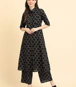 Geometric Printed Shirt Collar Regular Kurta with Trousers