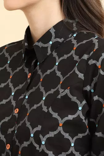 Geometric Printed Shirt Collar Regular Kurta with Trousers