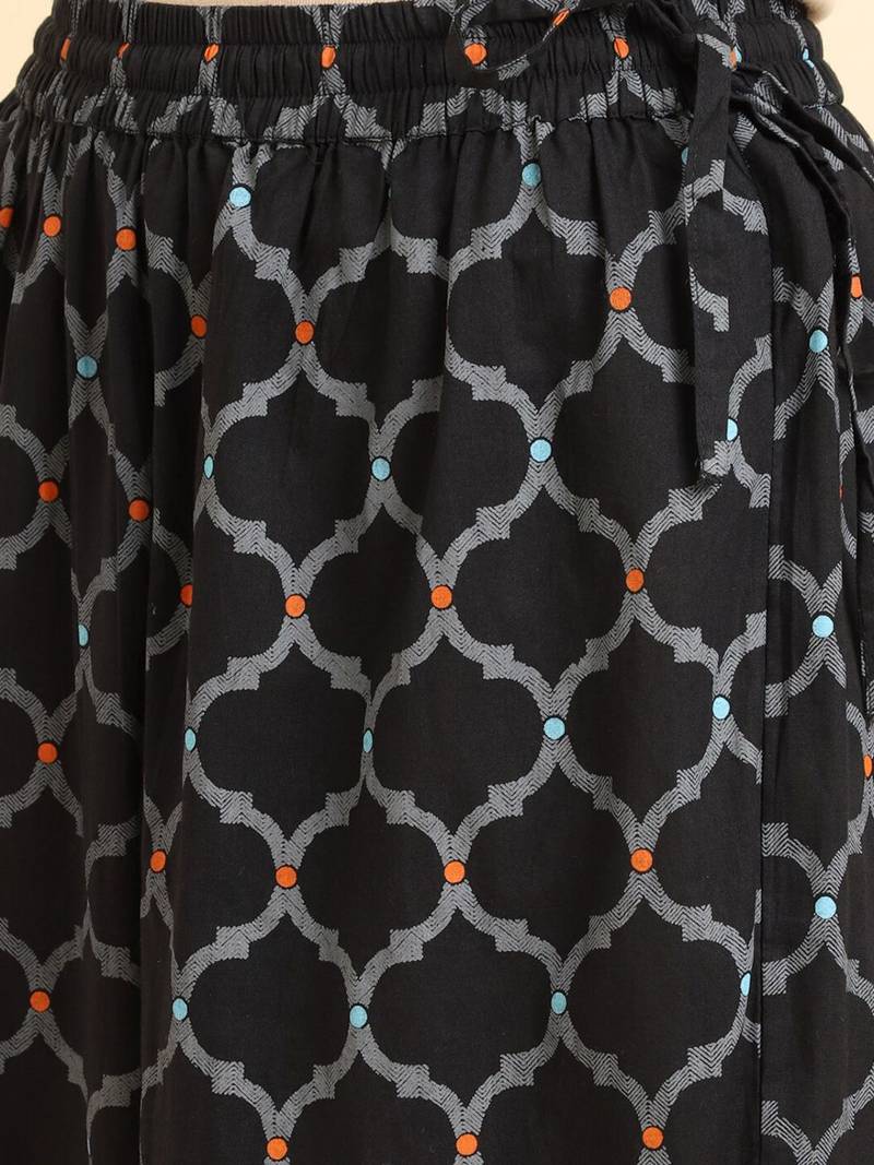 Geometric Printed Shirt Collar Regular Kurta with Trousers