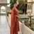 rust orange embroidered linen angrakha suit set
