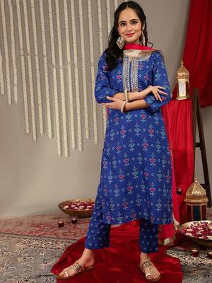 Bandhani Printed Gotta Patti Straight Kurta & Trouser With Dupatta 1