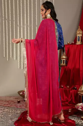 Bandhani Printed Gotta Patti Straight Kurta & Trouser With Dupatta