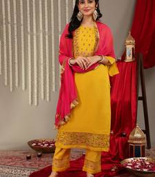 Floral Embroidered Yoke Design Kurta with Trousers & With Dupatta