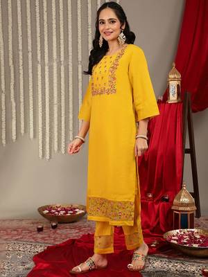 Floral Embroidered Yoke Design Kurta with Trousers & With Dupatta 5