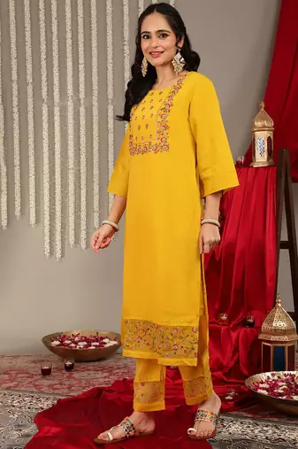 Floral Embroidered Yoke Design Kurta with Trousers & With Dupatta