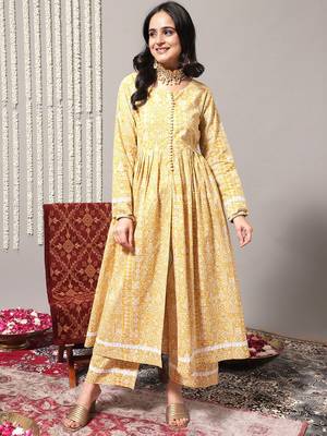 Ethnic Motifs Printed A-Line Pure Cotton Kurta with Trousers 1