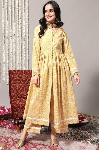 Ethnic Motifs Printed A-Line Pure Cotton Kurta with Trousers