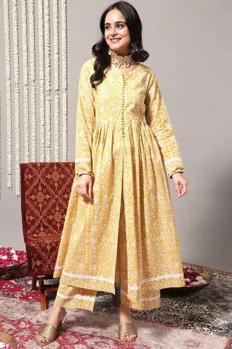 Ethnic Motifs Printed A-Line Pure Cotton Kurta with Trousers