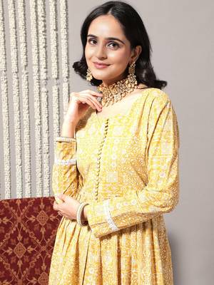 Ethnic Motifs Printed A-Line Pure Cotton Kurta with Trousers 2