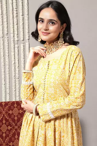 Ethnic Motifs Printed A-Line Pure Cotton Kurta with Trousers