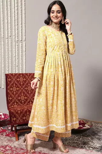 Ethnic Motifs Printed A-Line Pure Cotton Kurta with Trousers