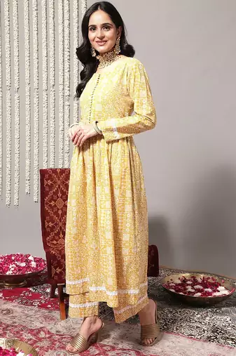 Ethnic Motifs Printed A-Line Pure Cotton Kurta with Trousers