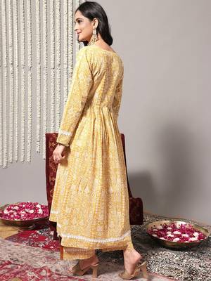 Ethnic Motifs Printed A-Line Pure Cotton Kurta with Trousers 6