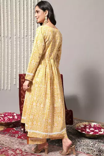 Ethnic Motifs Printed A-Line Pure Cotton Kurta with Trousers