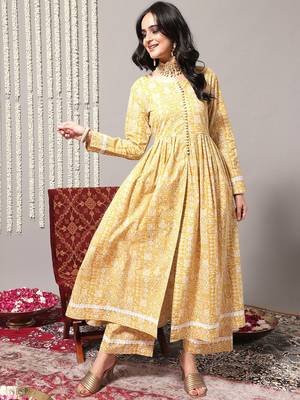 Ethnic Motifs Printed A-Line Pure Cotton Kurta with Trousers 7