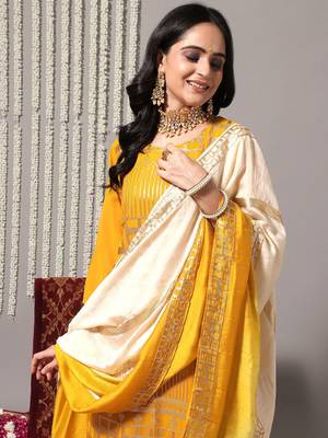 Ethnic Motifs Embroidered Sequinned Detail Straight Kurta & Sharara With Dupatta 2