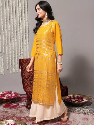 Ethnic Motifs Embroidered Sequinned Detail Straight Kurta & Sharara With Dupatta 4