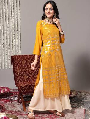 Ethnic Motifs Embroidered Sequinned Detail Straight Kurta & Sharara With Dupatta 6