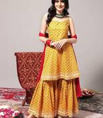 Ethnic Motifs Printed Gotta Patti A-Line Kurta & Sharara With Dupatta