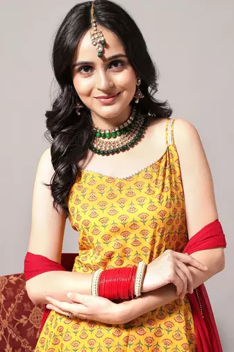 Ethnic Motifs Printed Gotta Patti A-Line Kurta & Sharara With Dupatta