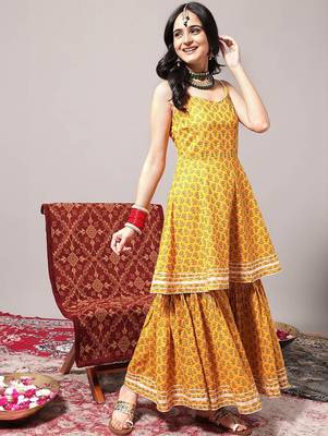 Ethnic Motifs Printed Gotta Patti A-Line Kurta & Sharara With Dupatta 4