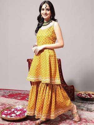 Ethnic Motifs Printed Gotta Patti A-Line Kurta & Sharara With Dupatta 5