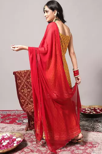 Ethnic Motifs Printed Gotta Patti A-Line Kurta & Sharara With Dupatta