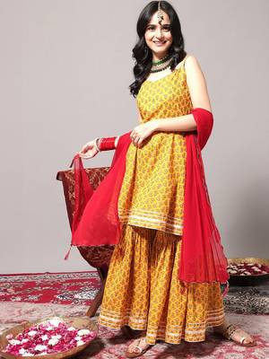 Ethnic Motifs Printed Gotta Patti A-Line Kurta & Sharara With Dupatta 7